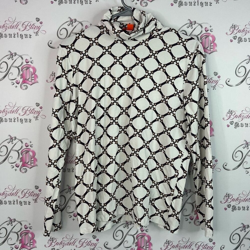 Joe Fresh turtleneck long sleeve White and Black Pattern top stretchy chains